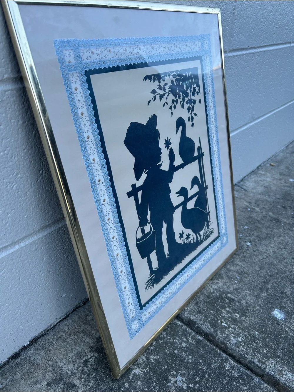 Vintage Blue Silhouette Farmgirl Wall Art Print - Framed Home Wall Decor cottage